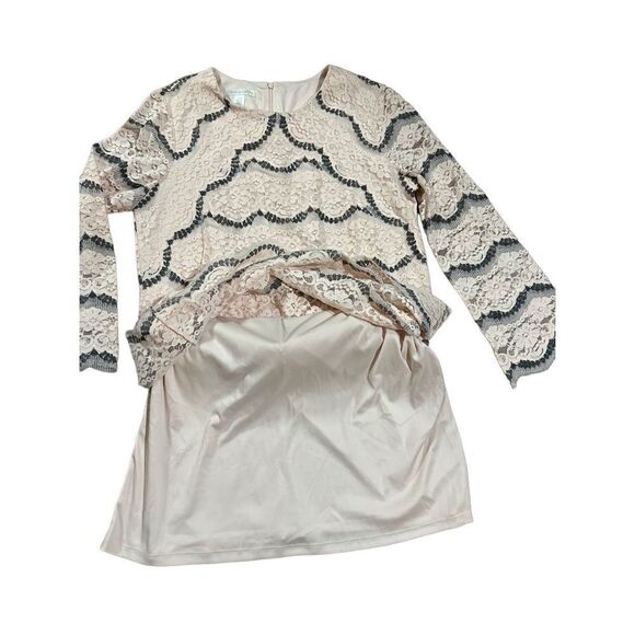 London Times Sz 14 Light Pink Gray Multi Lace Overlay Sheath Dress - Picture 4 of 11